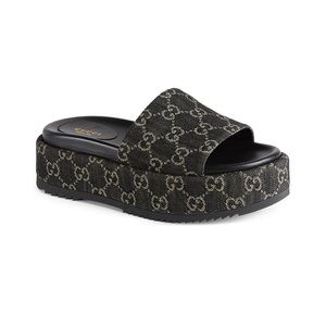Gucci Angelina GG Supreme Denim Slide Sandals